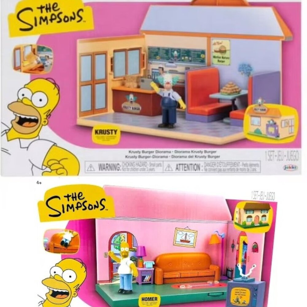The Simpsons Living Room & Krusty Burger Diorama Playsets Jakks New in Box!